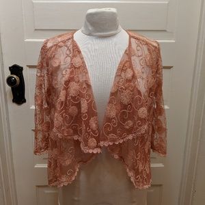 Sheer Bronze Embroidered Quarter-sleeved Jacket